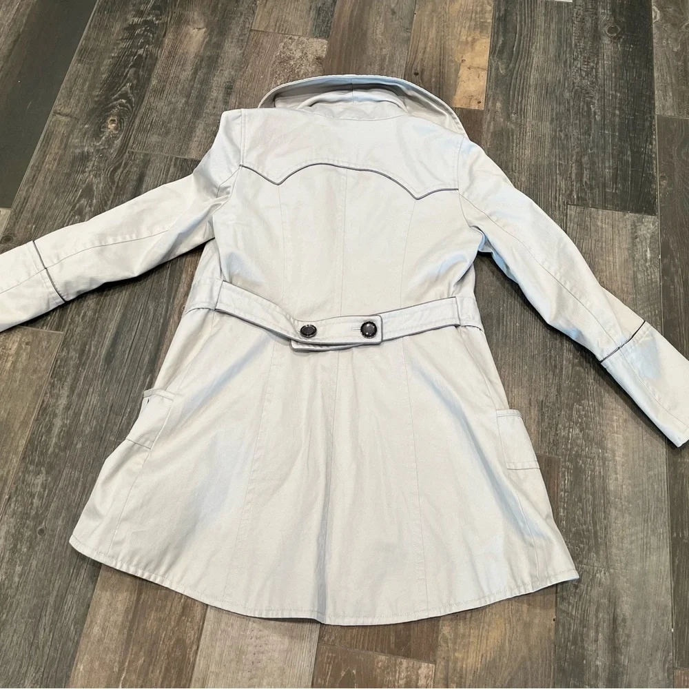 SOIA & KYO Anthropologie Gray Cotton Oversized Collar Trench Coat, Size Small - Picture 10 of 11